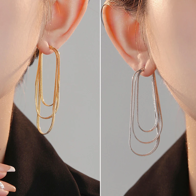 Fashion Snake Chain Style Hoops Earrings Clip on Earring Ear Drops for Women Metal Ear Studs Gold-plated Gold Color
Fashion Snake Chain Style Hoops Earrings Clip on Earring Ear Drops for Women Metal Ear Studs Gold-plated Gold Color