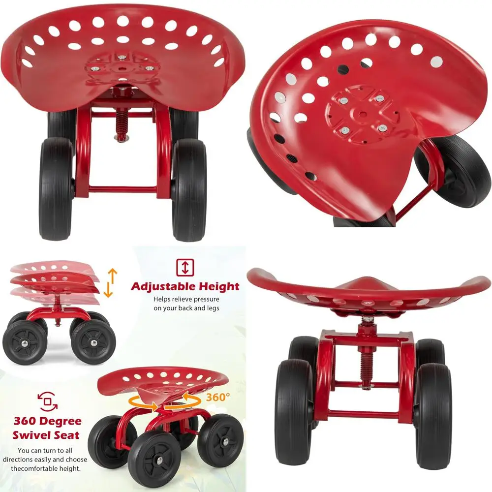 Red Iron Swivel Garden Seat with Adjustable Height and Wheels
Red Iron Swivel Garden Seat with Adjustable Height and Wheels