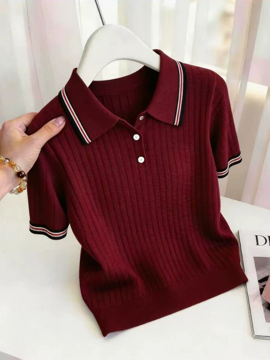 Slim Fit Neck Striped Short Sleeve Knitted T-Shirt Women Summer plus Size Fashionable Korean Style Commute Wind Top
Slim Fit Neck Striped Short Sleeve Knitted T-Shirt Women Summer plus Size Fashionable Korean Style Commute Wind Top