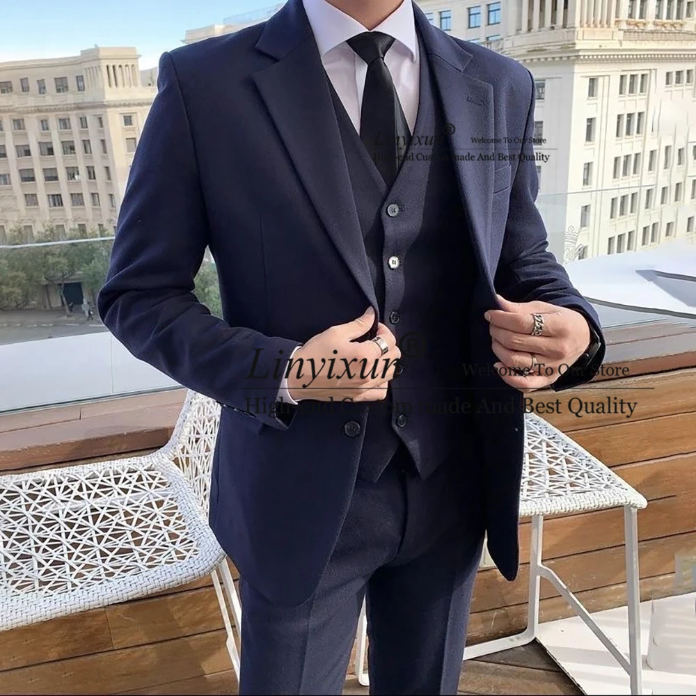 Fashion Navy Blue Suits For Mens Formal Business Blazer Slim Fit Wedding Groom Tuxedo 3 Piece Jacket Vest Pants Costume Homme
Fashion Navy Blue Suits For Mens Formal Business Blazer Slim Fit Wedding Groom Tuxedo 3 Piece Jacket Vest Pants Costume Homme