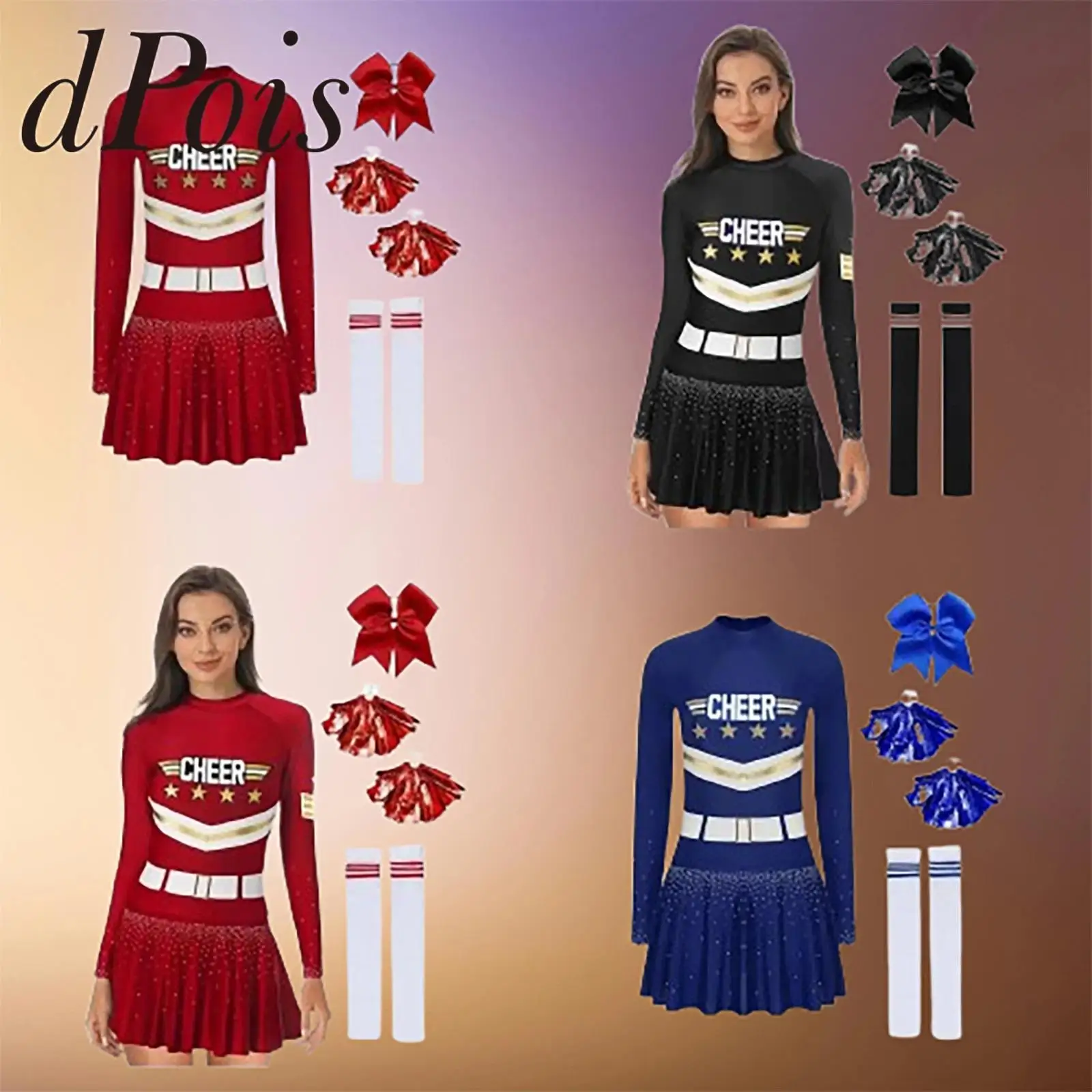 Women Cheerleading Uniforms Cheerleader Cheering Team Costumes Schoolgirls Cheer Dance Dress with Hand Flowers Party Outfits
Women Cheerleading Uniforms Cheerleader Cheering Team Costumes Schoolgirls Cheer Dance Dress with Hand Flowers Party Outfits