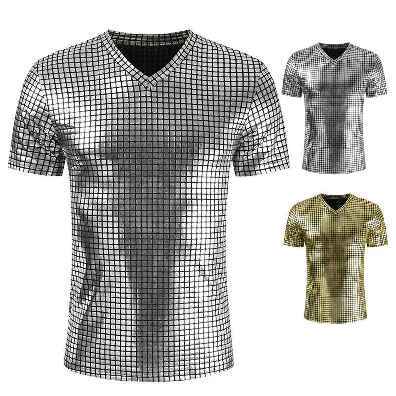 New 2022 Summer Men's Nightclub Stage Outfit Diamond Sequins Slim Short-sleeved V-neck Shiny T-shirt Mens T Shirts
New 2022 Summer Men's Nightclub Stage Outfit Diamond Sequins Slim Short-sleeved V-neck Shiny T-shirt Mens T Shirts