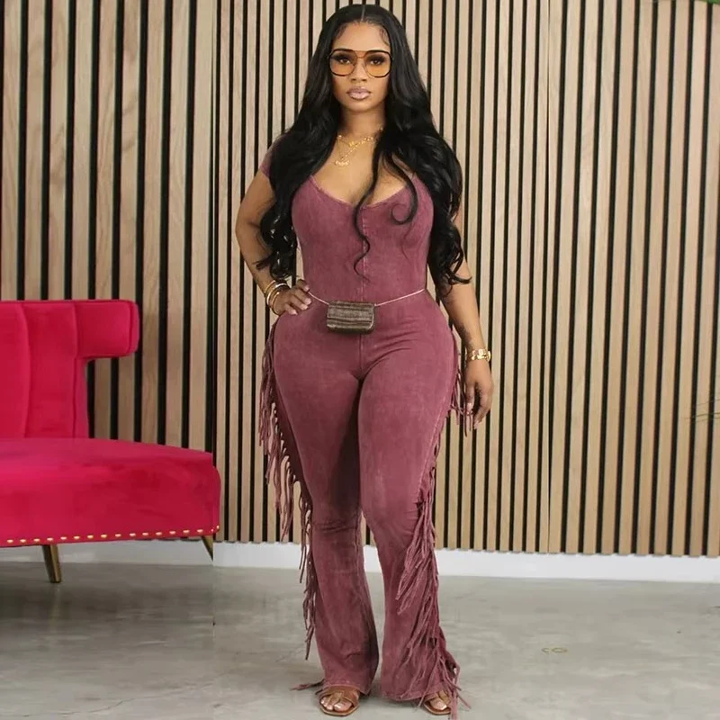 Solid Casual Overalls Woman Jumpsuits and Rompers Short Sleeve V-neck Stretchy Side Tassel One Piece Outfit Mono Deportivo Mujer
Solid Casual Overalls Woman Jumpsuits and Rompers Short Sleeve V-neck Stretchy Side Tassel One Piece Outfit Mono Deportivo Mujer