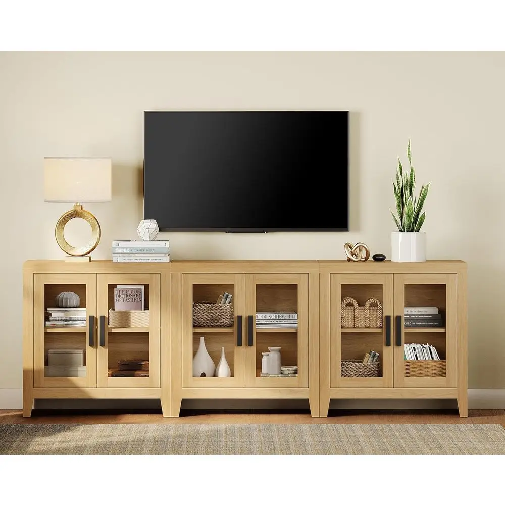 Rustic Oak Entertainment Center for TVs up to 85 - Adjustable Shelves, Glass Doors, and Storage
Rustic Oak Entertainment Center for TVs up to 85 - Adjustable Shelves, Glass Doors, and Storage