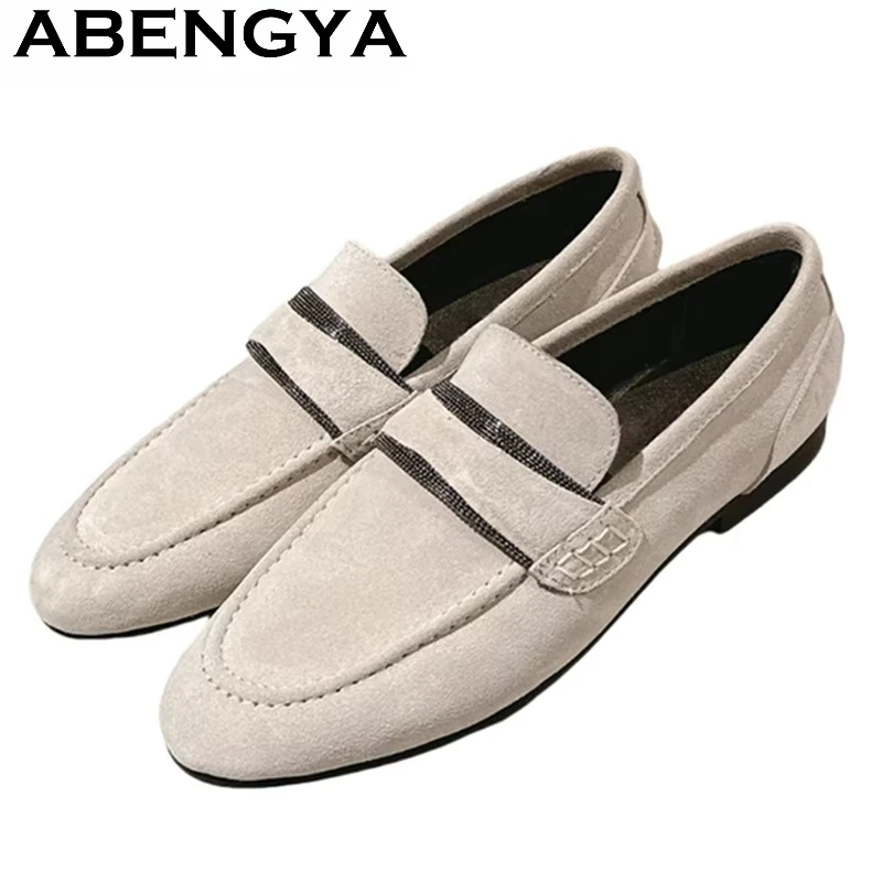 2025 Spring Suede Leather Flat Loafers Shoes Women Round Toe String Bead Slip On Single Shoes Casual Walking Lazy Shoes Femme
2025 Spring Suede Leather Flat Loafers Shoes Women Round Toe String Bead Slip On Single Shoes Casual Walking Lazy Shoes Femme