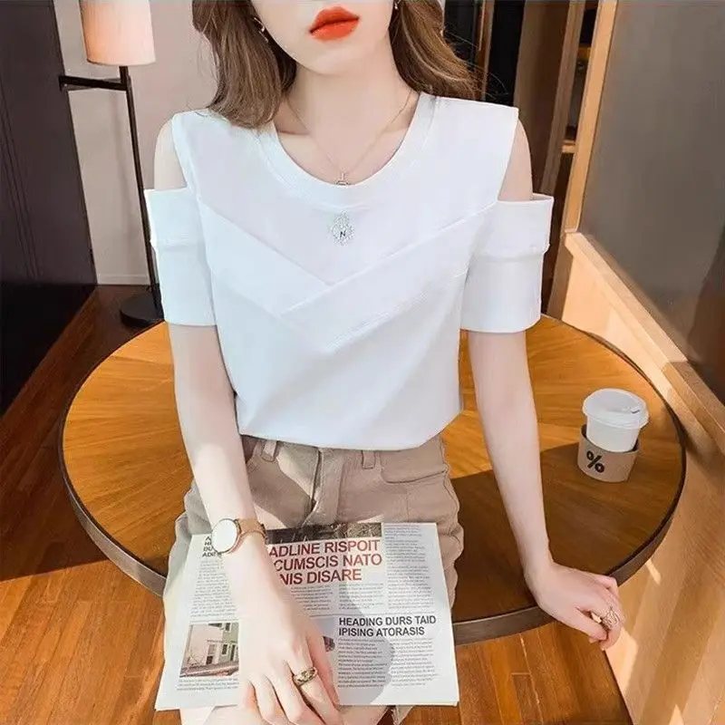 Women Clothing Summer Casual Fashion Solid Color Off Shoulder Short Sleeve T-Shirt Women Loose All-match Temperament O-neck Tops
Women Clothing Summer Casual Fashion Solid Color Off Shoulder Short Sleeve T-Shirt Women Loose All-match Temperament O-neck Tops