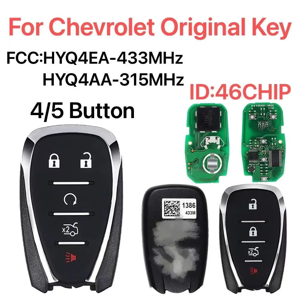 Car Original Smart Remote Key For Chevrolet Malibu Cruze Camaro Equinox Blazer Traverse 315/433MHz ID:46CHIP FCC:HYQ4EA/HYQ4AA
Car Original Smart Remote Key For Chevrolet Malibu Cruze Camaro Equinox Blazer Traverse 315/433MHz ID:46CHIP FCC:HYQ4EA/HYQ4AA