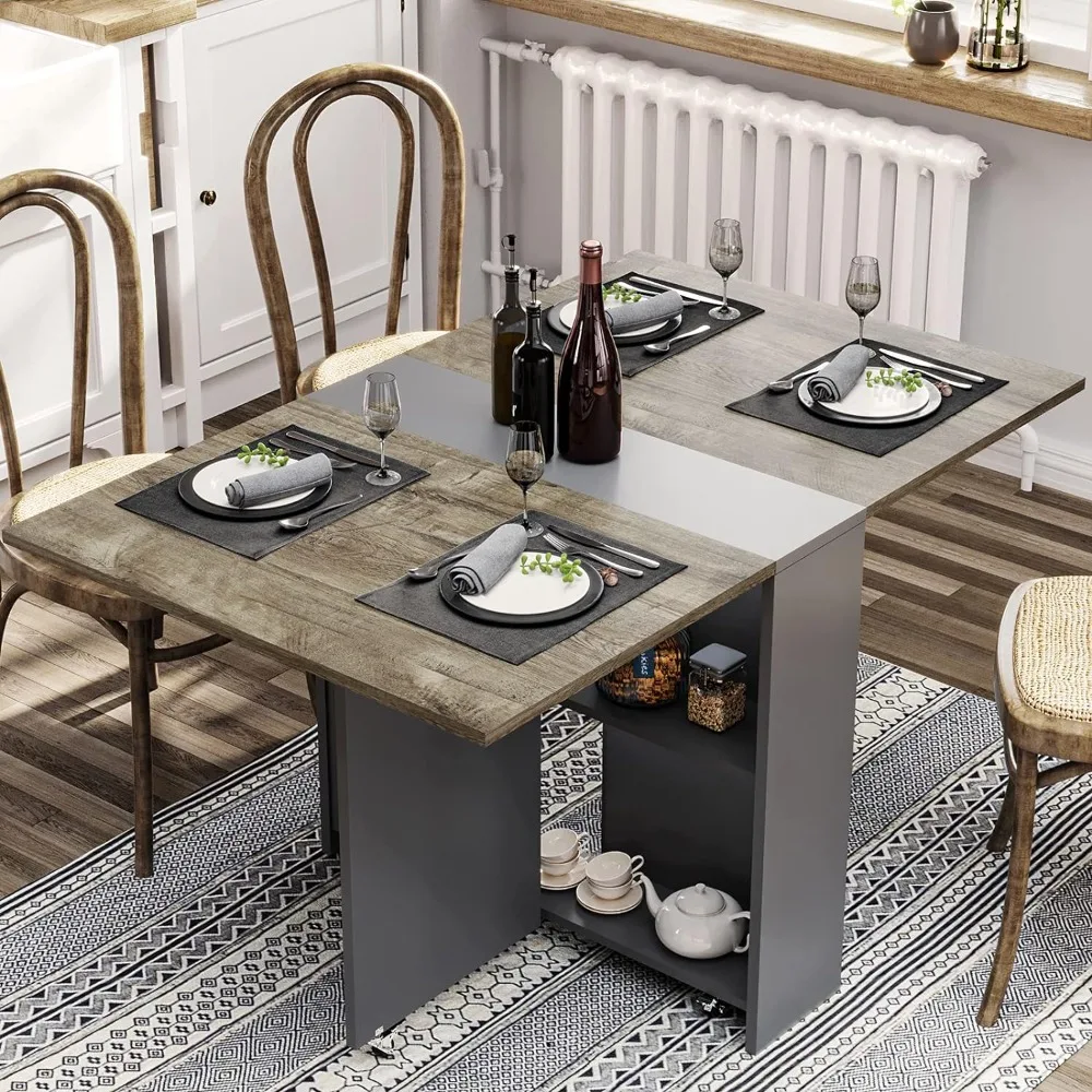 Folding Dining Table, Drop Leaf Dining Table with 6 Wheels and 2-Layer Storage Shelf, Space Saving Dining Table for Small Spaces
Folding Dining Table, Drop Leaf Dining Table with 6 Wheels and 2-Layer Storage Shelf, Space Saving Dining Table for Small Spaces