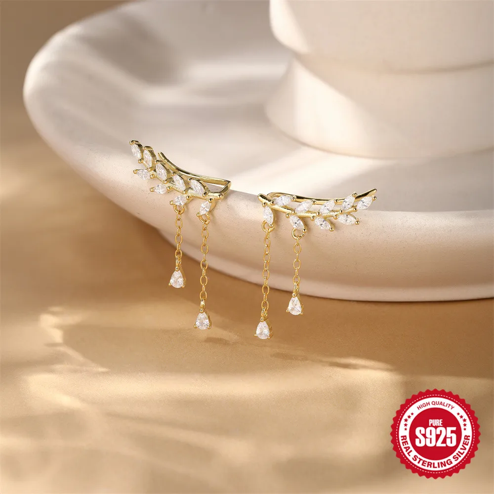 BOAKO split left right 925 sterling silver classic tassel horse eye zircon inlaid for woman olive leaf Nature Inspired earrings 
BOAKO split left right 925 sterling silver classic tassel horse eye zircon inlaid for woman olive leaf Nature Inspired earrings