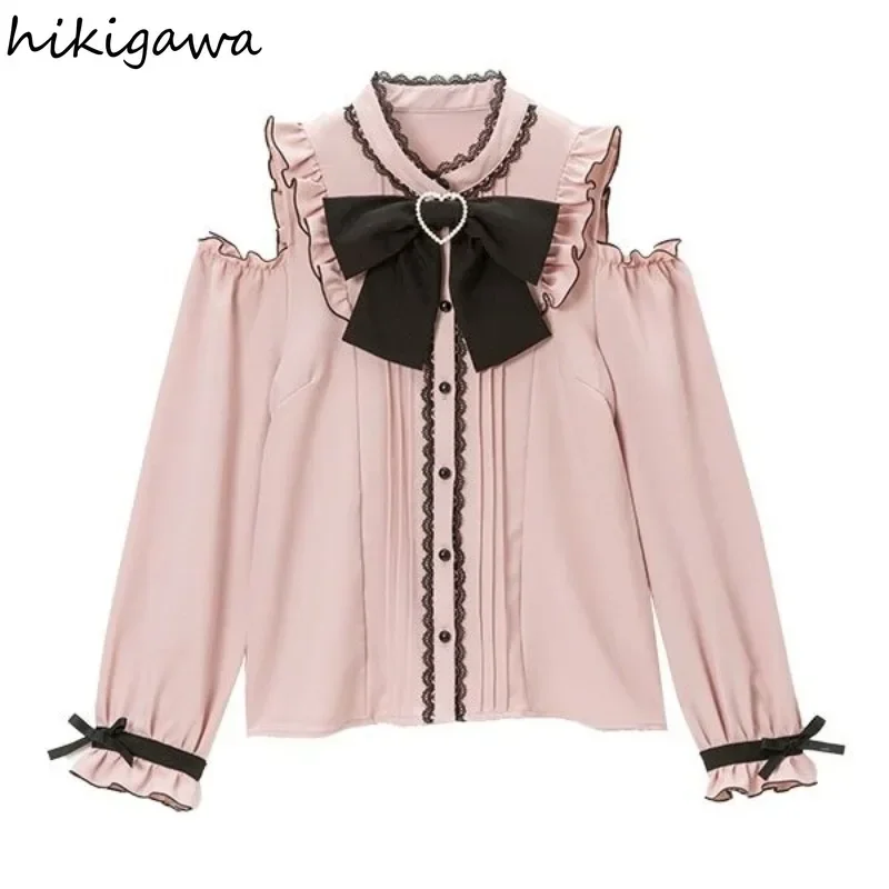 Модная блузка для женщин, японские милые рубашки, 2021, Blusas Mujer De Moda, блузки с длинными рукавами и открытыми плечами, оборками и бантом, топы Y2k
Модная блузка для женщин, японские милые рубашки, 2021, Blusas Mujer De Moda, блузки с длинными рукавами и открытыми плечами, оборками и бантом, топы Y2k