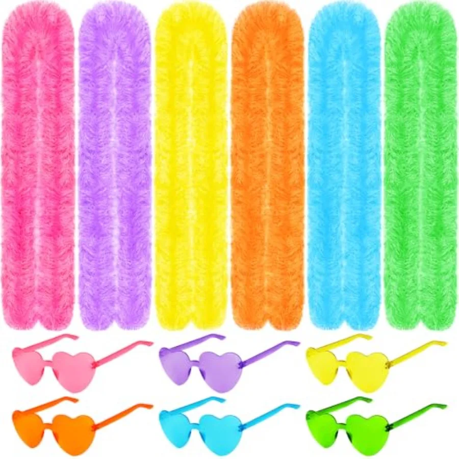 Artificial Feather Boa 2m/6.6ft -12Pcs Set:6 Feather Boas Party Pack and 6 Heart Sunglasses for Birthdays Weddings
Artificial Feather Boa 2m/6.6ft -12Pcs Set:6 Feather Boas Party Pack and 6 Heart Sunglasses for Birthdays Weddings