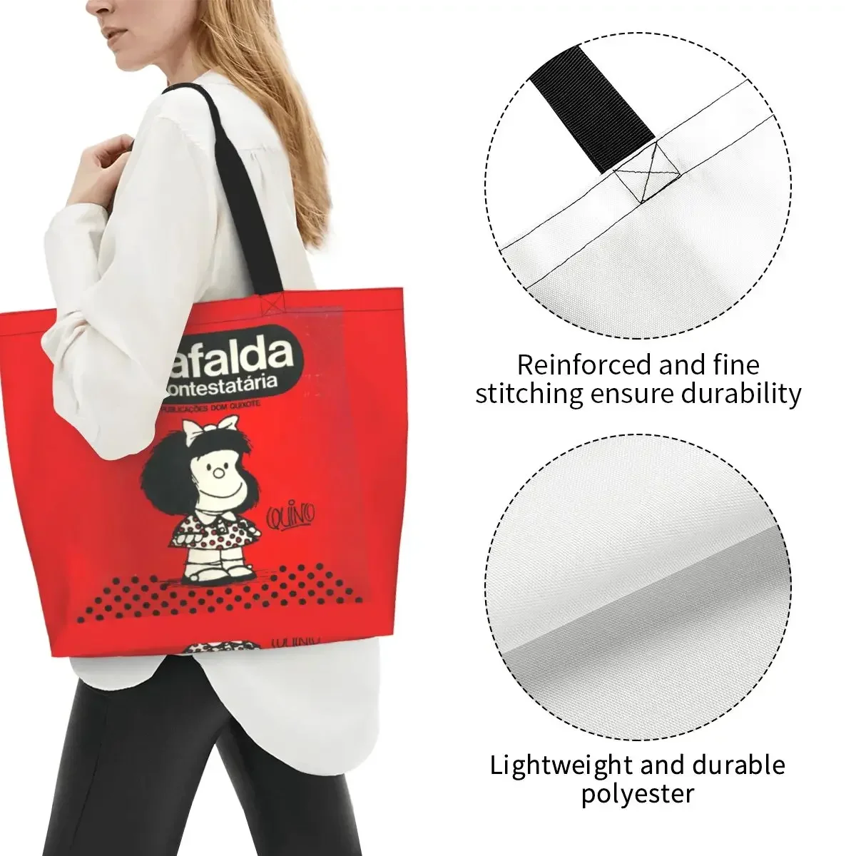 Custom Mafalda A Contestataria Bag Custom Printed Canvas Shopper Tote Bags Large Capacity Washable Quino Comic Manga Handbag
Custom Mafalda A Contestataria Bag Custom Printed Canvas Shopper Tote Bags Large Capacity Washable Quino Comic Manga Handbag
