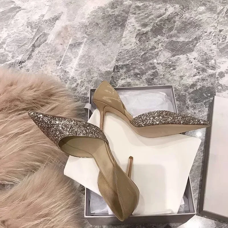 Bling Women's Stiletto High Heels Single Shoes Shiny Nubuck Leather Wedding Ladies Tacones Glitter Slip-On Zapatos Para Mujeres
Bling Women's Stiletto High Heels Single Shoes Shiny Nubuck Leather Wedding Ladies Tacones Glitter Slip-On Zapatos Para Mujeres