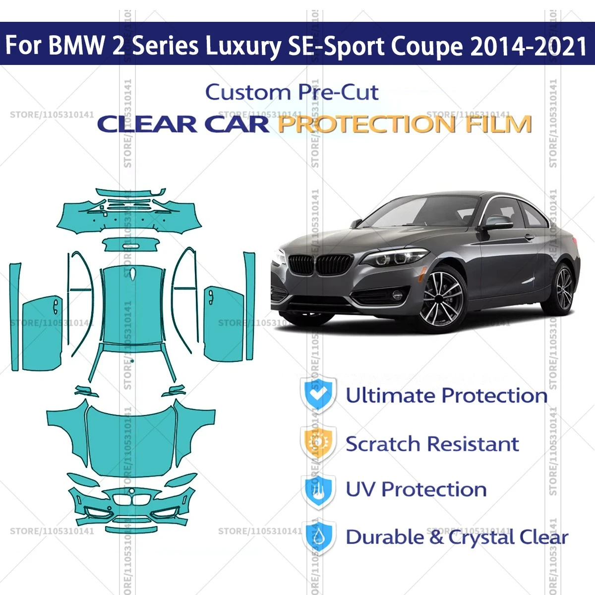 Для BMW 2 серии Luxury SE-Sport Coupe 2014-2021: Предварительно вырезанная прозрачная защитная пленка PPF для автомобиля
Для BMW 2 серии Luxury SE-Sport Coupe 2014-2021: Предварительно вырезанная прозрачная защитная пленка PPF для автомобиля