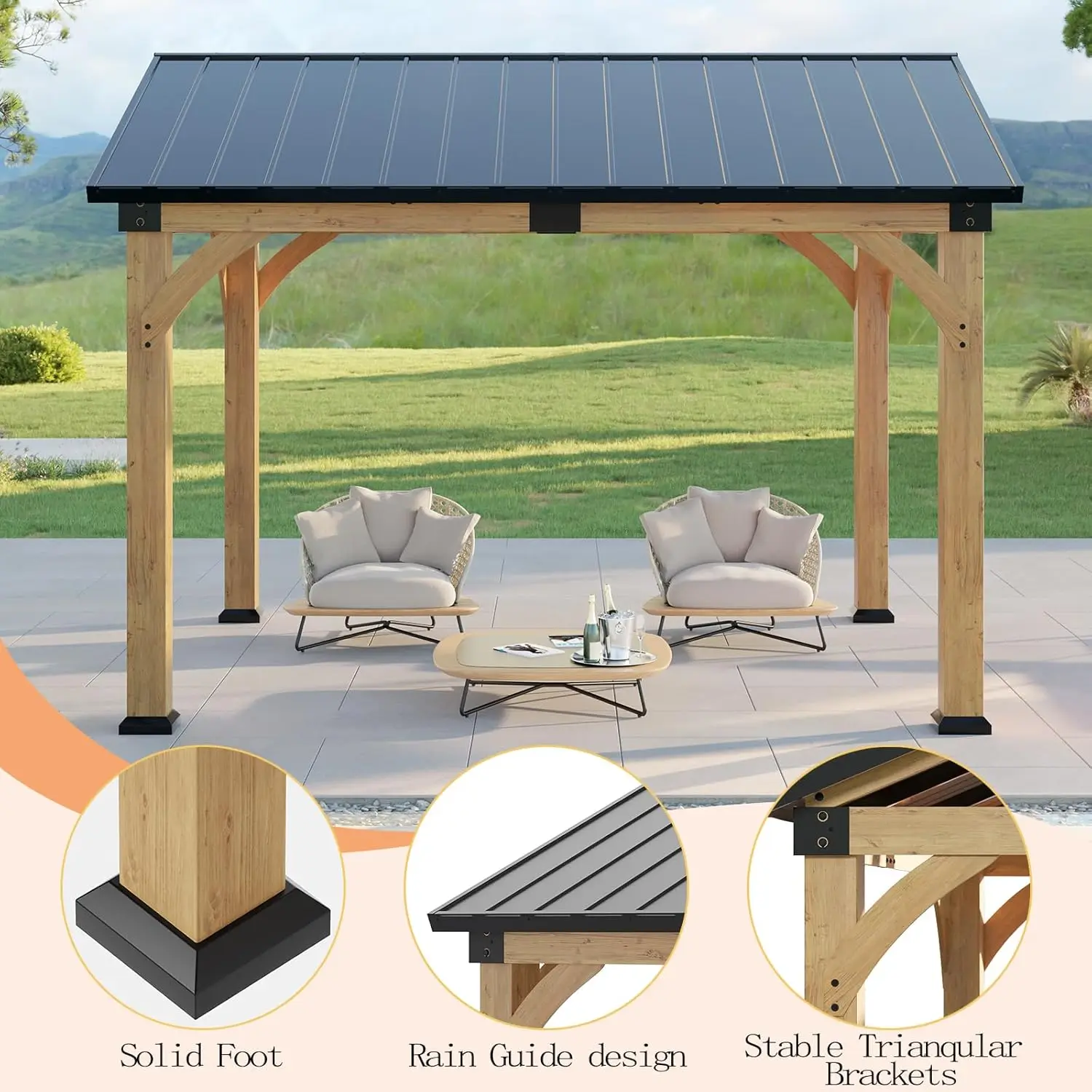 Cedar Wood Gazebo Hardtop with Galvanized Steel Peak Roof Outdoor Pavilion for Garden Patio Deck - Snow Wind UV Protection Custo
Cedar Wood Gazebo Hardtop with Galvanized Steel Peak Roof Outdoor Pavilion for Garden Patio Deck - Snow Wind UV Protection Custo