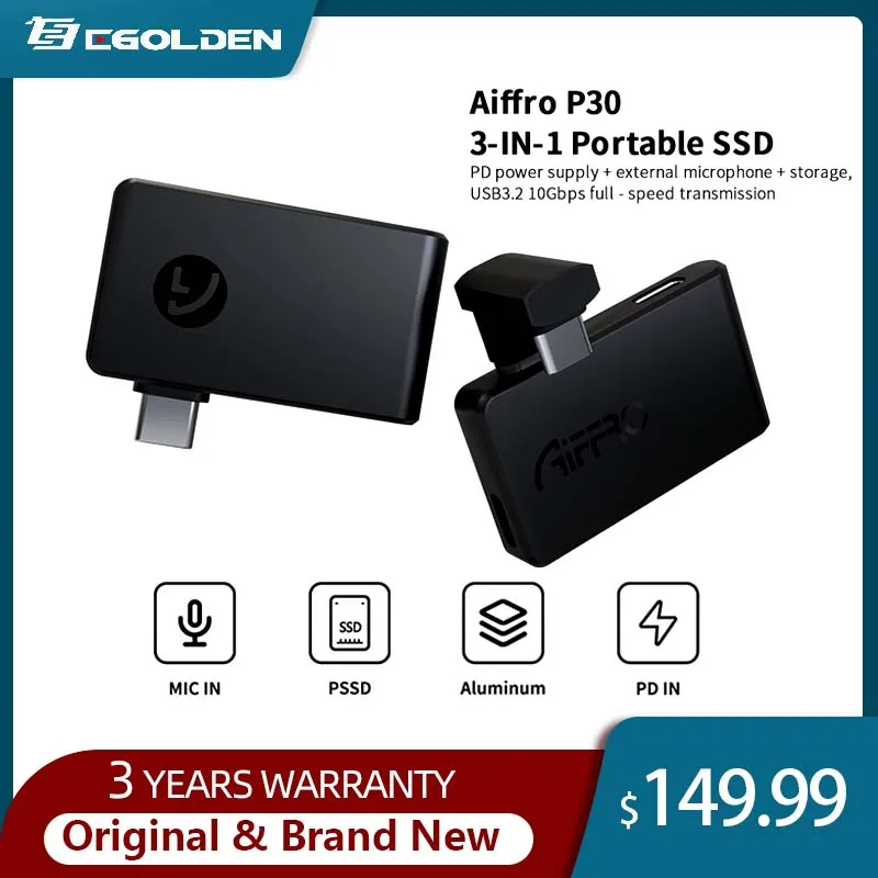 Aiffro P30 3-in-1 Portable SSD Cable-free design supports cell phones, computers, tablets and game consoles, plug and play
Aiffro P30 3-in-1 Portable SSD Cable-free design supports cell phones, computers, tablets and game consoles, plug and play