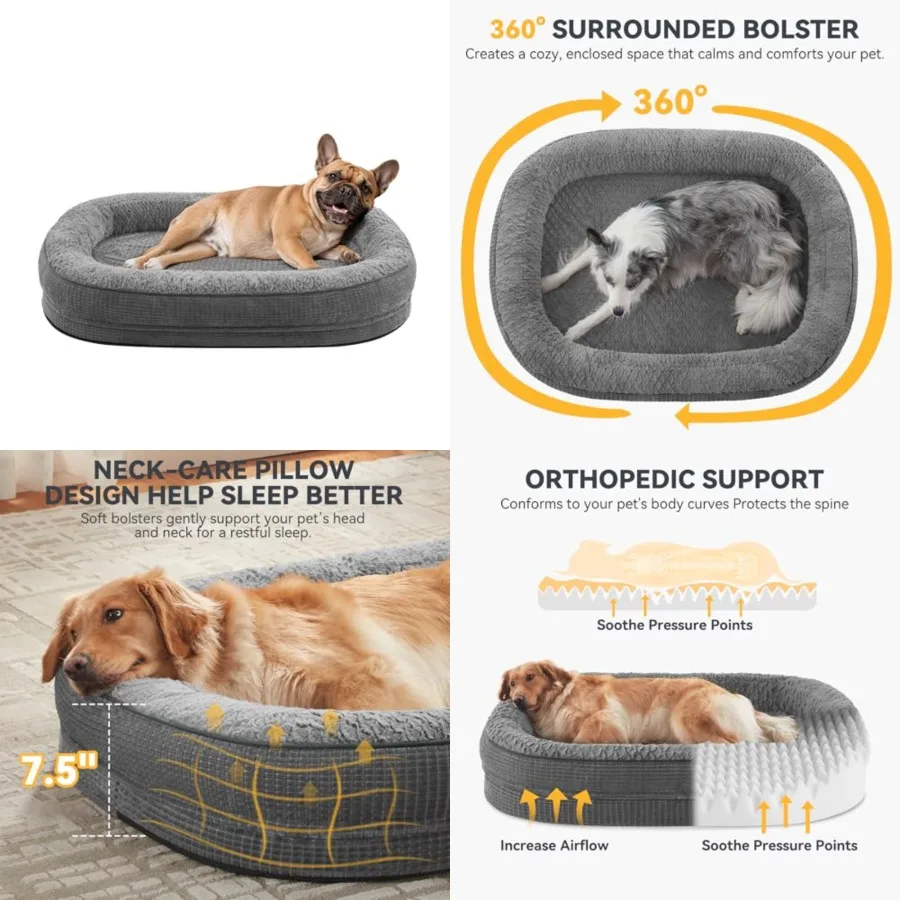 Orthopedic Dog Bed for Medium Dogs, Egg-Crate Memory Foam Pet Bed with Bolster Sides, Waterproof Lining, Removable Washable Cov
Orthopedic Dog Bed for Medium Dogs, Egg-Crate Memory Foam Pet Bed with Bolster Sides, Waterproof Lining, Removable Washable Cov