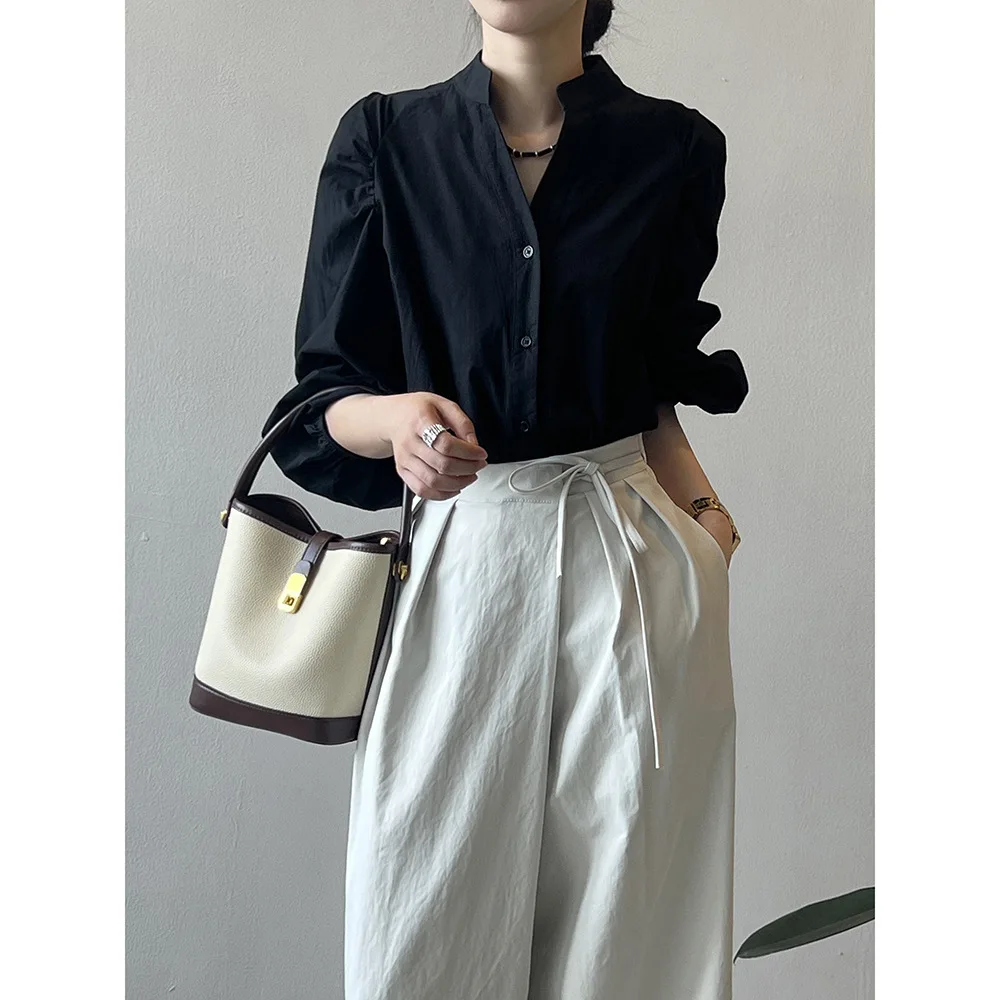 French style stand up collar shirt for women's spring new pleated bubble sleeve doll shirt
French style stand up collar shirt for women's spring new pleated bubble sleeve doll shirt