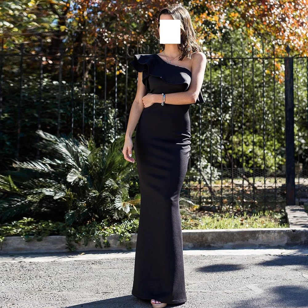 One Shoulder Sleeveless Jersey Straight Ankle Length Solid Black Saudi Evening Dresses Elegant Pleats Bespoke Occasion Gowns
One Shoulder Sleeveless Jersey Straight Ankle Length Solid Black Saudi Evening Dresses Elegant Pleats Bespoke Occasion Gowns