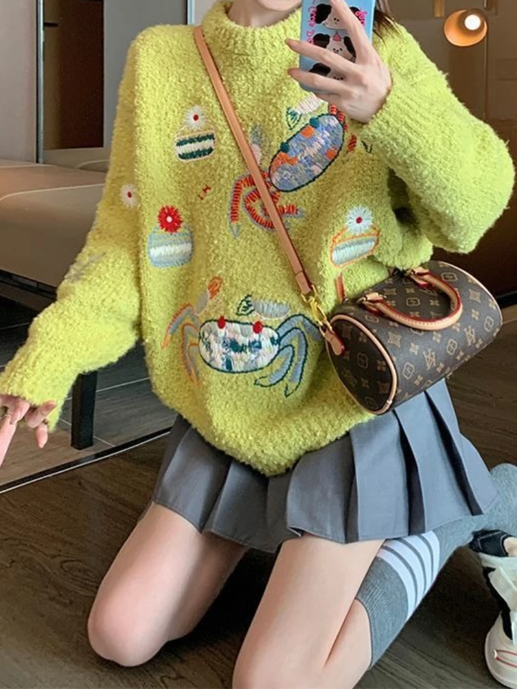 Korobov Autumn Korean Casual Vintage Loose O Neck Long Sleeve Cartoon Embroidery Knitted Pullover
Korobov Autumn Korean Casual Vintage Loose O Neck Long Sleeve Cartoon Embroidery Knitted Pullover