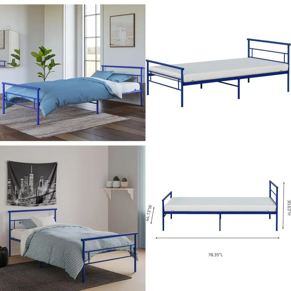 Twin Size Steel Bed in Linear Design for Kids, Clean Lines, No Box Spring Needed, Blue
Twin Size Steel Bed in Linear Design for Kids, Clean Lines, No Box Spring Needed, Blue