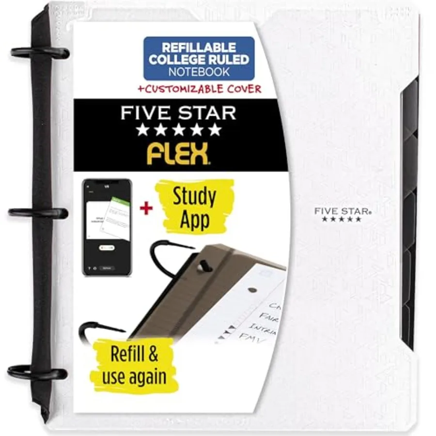 Flex Refillable Notebook + Study App, College Ruled Paper and 1 Inch TechLock Ring Binder with Customizable Cover, Pockets, Tab
Flex Refillable Notebook + Study App, College Ruled Paper and 1 Inch TechLock Ring Binder with Customizable Cover, Pockets, Tab