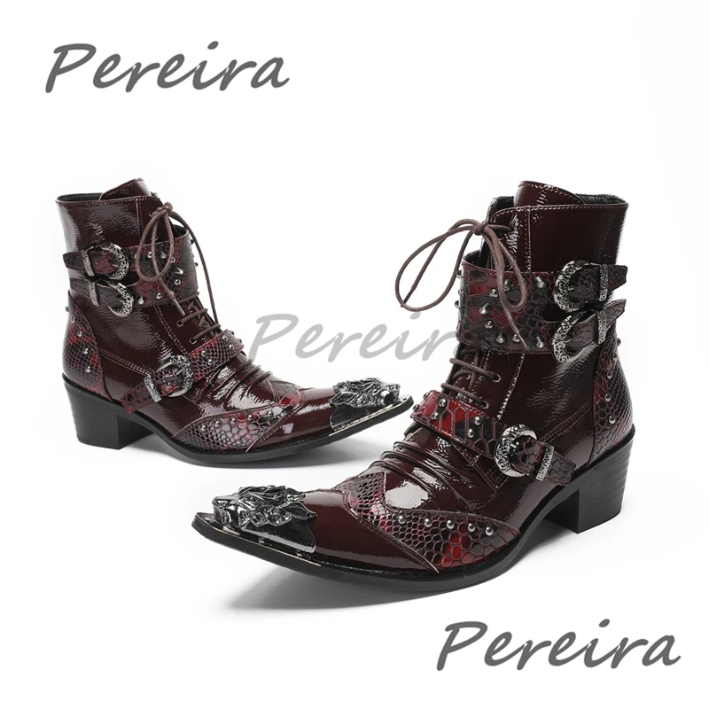 New Iron Square Toe Motorcycle Boots Punk Men's Genuine Leather Lace-Up Mid-Calf Boots Gothic Belt Buckle Rivets High Heel Shoes
New Iron Square Toe Motorcycle Boots Punk Men's Genuine Leather Lace-Up Mid-Calf Boots Gothic Belt Buckle Rivets High Heel Shoes