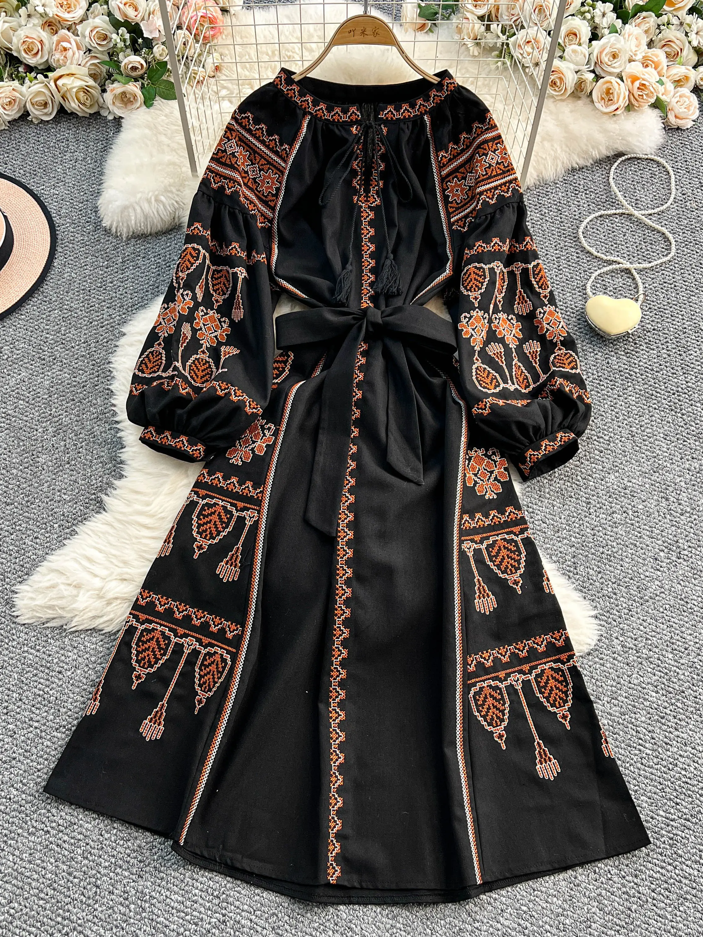 Lantern Sleeves Loose Lace-up Waist Women Long Dress Embroidery Black Bohemian Ethnic Seaside Vacation Beach Boho
Lantern Sleeves Loose Lace-up Waist Women Long Dress Embroidery Black Bohemian Ethnic Seaside Vacation Beach Boho