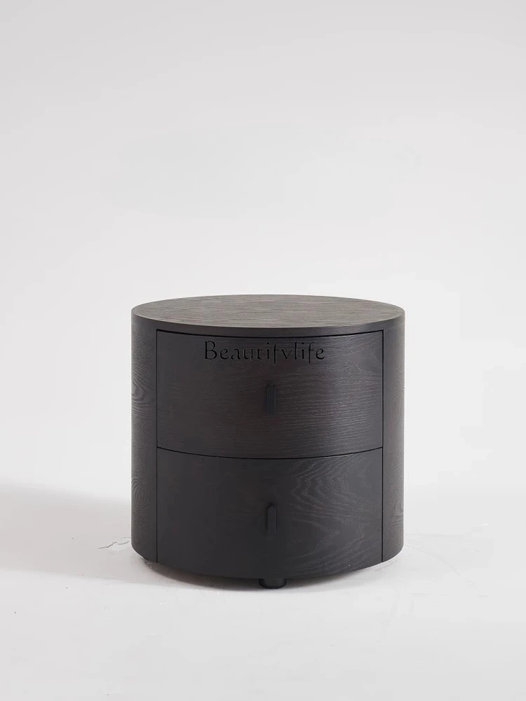 **Italian minimalist designer smoked wood round black premium minimalist modern retro solid wood bedside table 
**Italian minimalist designer smoked wood round black premium minimalist modern retro solid wood bedside table