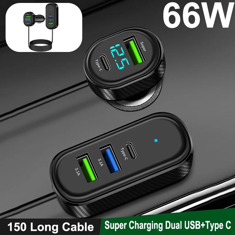 150 Long Cable Car Charger 5-Port USB Charger 12V/24V Car Phone Charger Adpater with Digital Voltage Display for iPhone/Andorid
150 Long Cable Car Charger 5-Port USB Charger 12V/24V Car Phone Charger Adpater with Digital Voltage Display for iPhone/Andorid