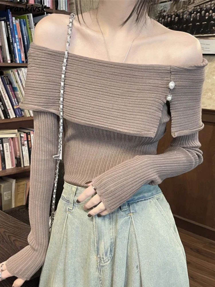 Sweaters Women Gyaru Hotsweet Elegant Korean Style Slash Neck Knitted Pullover Soft Slim Chic Autumn Spring Irregular Streetwear 
Sweaters Women Gyaru Hotsweet Elegant Korean Style Slash Neck Knitted Pullover Soft Slim Chic Autumn Spring Irregular Streetwear