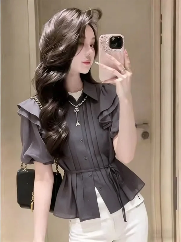 Elegant Pure Color Bubble Sleeve Shirt Women's Summer Top Unique Design Korean Style Commute Bubble Sleeve Blouse for Women
Elegant Pure Color Bubble Sleeve Shirt Women's Summer Top Unique Design Korean Style Commute Bubble Sleeve Blouse for Women