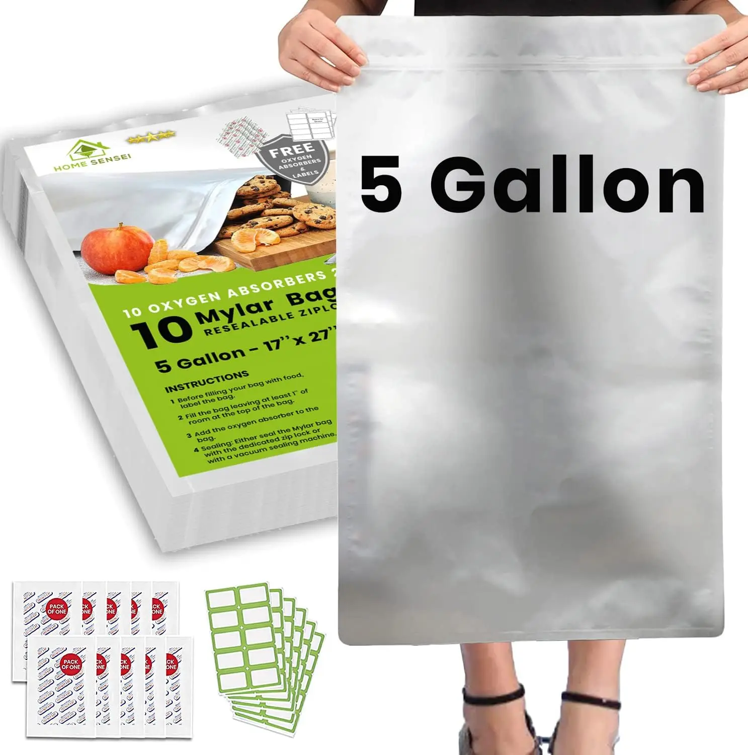 10pcs 5 Gallon Mylar Bags for Food Storage - 10 Mil Thick - Extra large bags 5 Gallon with Oxygen Absorbers 2500cc - Zipper R
10pcs 5 Gallon Mylar Bags for Food Storage - 10 Mil Thick - Extra large bags 5 Gallon with Oxygen Absorbers 2500cc - Zipper R