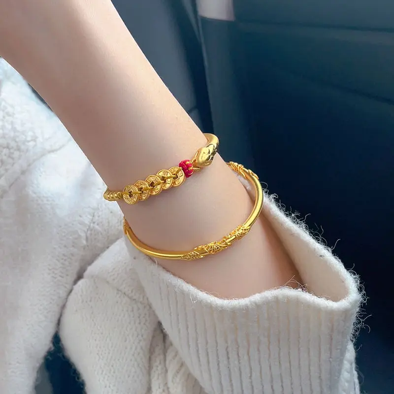 Antique Gold Color Five Emperor Coins Snake Half Bangle Elegant Bracelet New Style for Women Snake Zodiac Lucky New Year Gift
Antique Gold Color Five Emperor Coins Snake Half Bangle Elegant Bracelet New Style for Women Snake Zodiac Lucky New Year Gift