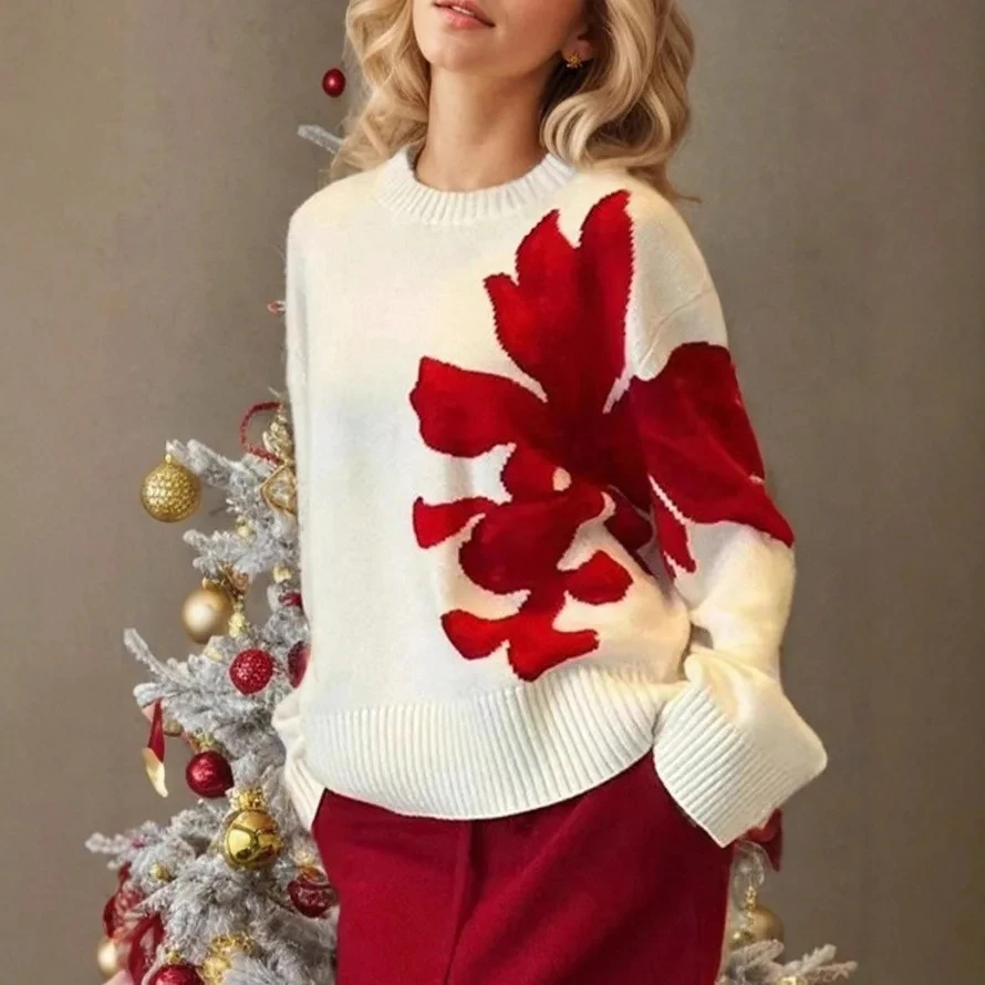New Fashion Printed Knitted Sweater Winter Clothes Woman Loose Round Neck Color-blocking Knitted Sweater Tops Female Streetwear
New Fashion Printed Knitted Sweater Winter Clothes Woman Loose Round Neck Color-blocking Knitted Sweater Tops Female Streetwear