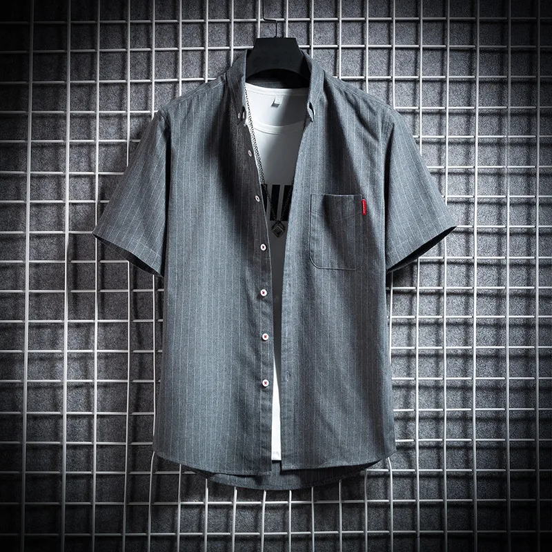 Summer Casual Striped Men's Loose Short Sleeve Shirt Fashionable Turn-down Collar Streetwear Polyester Fiber Easy Care Process
Summer Casual Striped Men's Loose Short Sleeve Shirt Fashionable Turn-down Collar Streetwear Polyester Fiber Easy Care Process