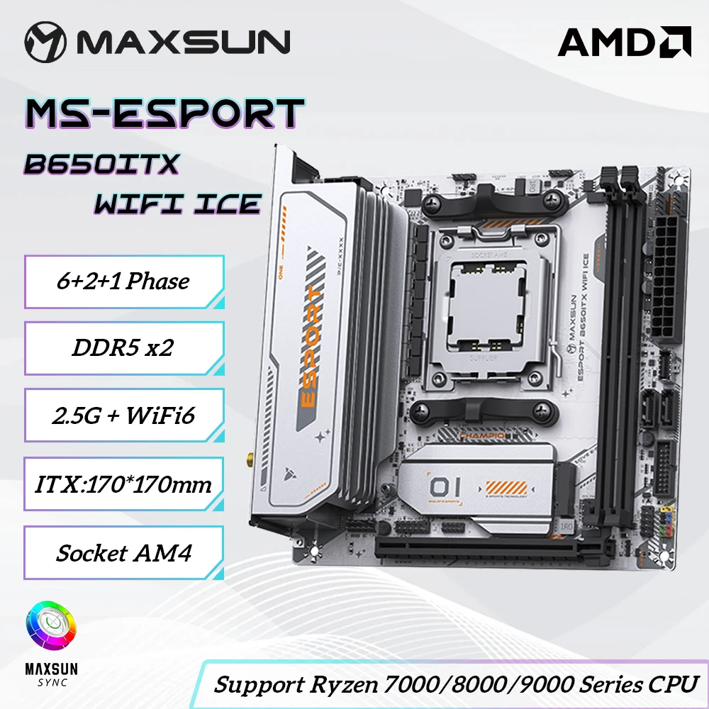 Оригинальная материнская плата MAXSUN B650M ITX AMD Ryzen AM5 DDR5, поддержка 1 * Pcie5.0x16 2 * Pcie4.0x4 M.2 ARGB WIFI 6 встроенная
Оригинальная материнская плата MAXSUN B650M ITX AMD Ryzen AM5 DDR5, поддержка 1 * Pcie5.0x16 2 * Pcie4.0x4 M.2 ARGB WIFI 6 встроенная