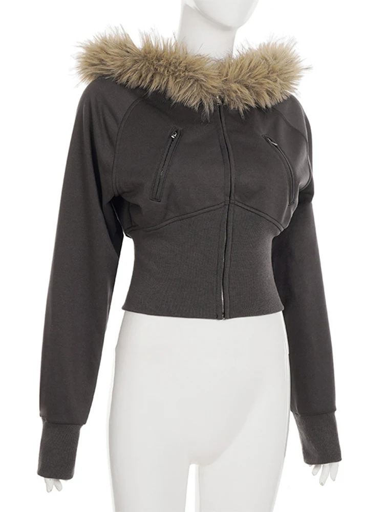 Retro Faux Fur Hooded Short Jacket Women Fashion Casual Solid Zipper Slim Jackets Coat Female 2025 Autumn Chic Street Outwear
Retro Faux Fur Hooded Short Jacket Women Fashion Casual Solid Zipper Slim Jackets Coat Female 2025 Autumn Chic Street Outwear