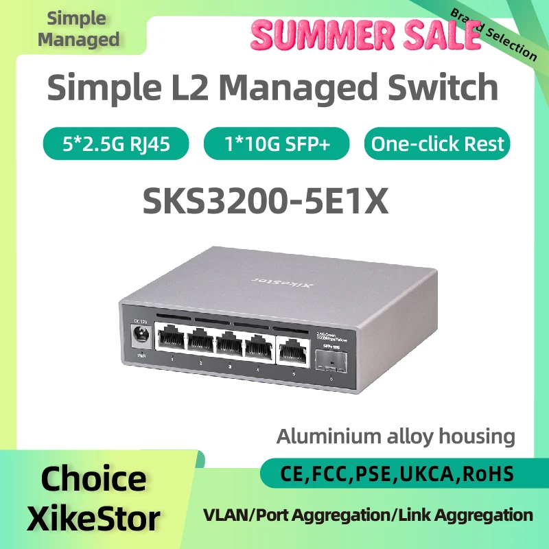 XikeStor Simple Managed 5 Ports 2.5G RJ45 1 Port 10G SFP+ Support VLAN & Port Aggregation Fanless
XikeStor Simple Managed 5 Ports 2.5G RJ45 1 Port 10G SFP+ Support VLAN & Port Aggregation Fanless