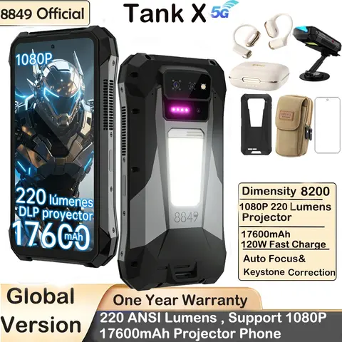 8849 Tank X Unihertz 220 Lumens Projector Rugged Smart Phone Support 1080P Android 15 17600mAh 32GB 512GB 5G Dimensity 8200