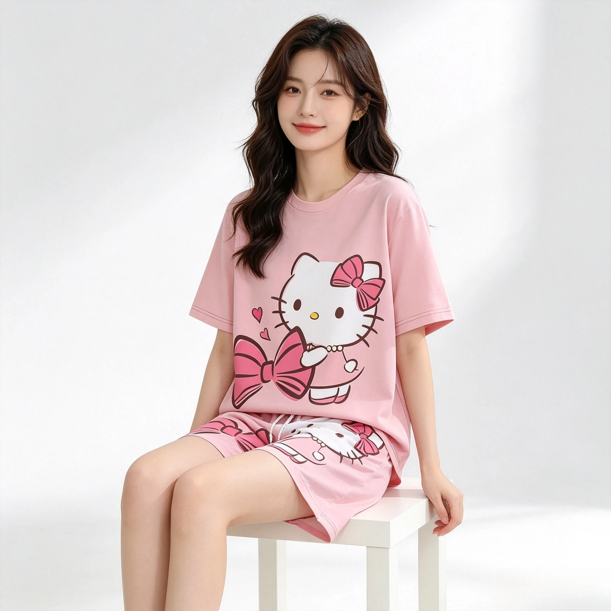 Women Cute Pink Pajama Set Short Sleeve T Shirt Drawstring Shorts Outfit Bow Heart Print Cartoon Loungewear Sleepwear Homewear
Women Cute Pink Pajama Set Short Sleeve T Shirt Drawstring Shorts Outfit Bow Heart Print Cartoon Loungewear Sleepwear Homewear