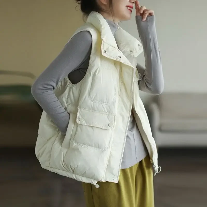 Autumn and winter stand up collar down jacket, women's white duck down short vest, camisole, warm winter coat, drawstring
Autumn and winter stand up collar down jacket, women's white duck down short vest, camisole, warm winter coat, drawstring