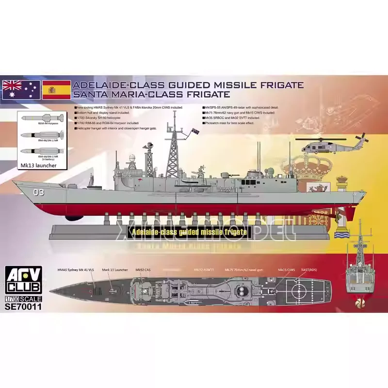 Набор пластиковых сборных моделей кораблей AFV Club SE70011 Фрегат класса «Аделаида/Санта-Мария» 1/700
Набор пластиковых сборных моделей кораблей AFV Club SE70011 Фрегат класса «Аделаида/Санта-Мария» 1/700