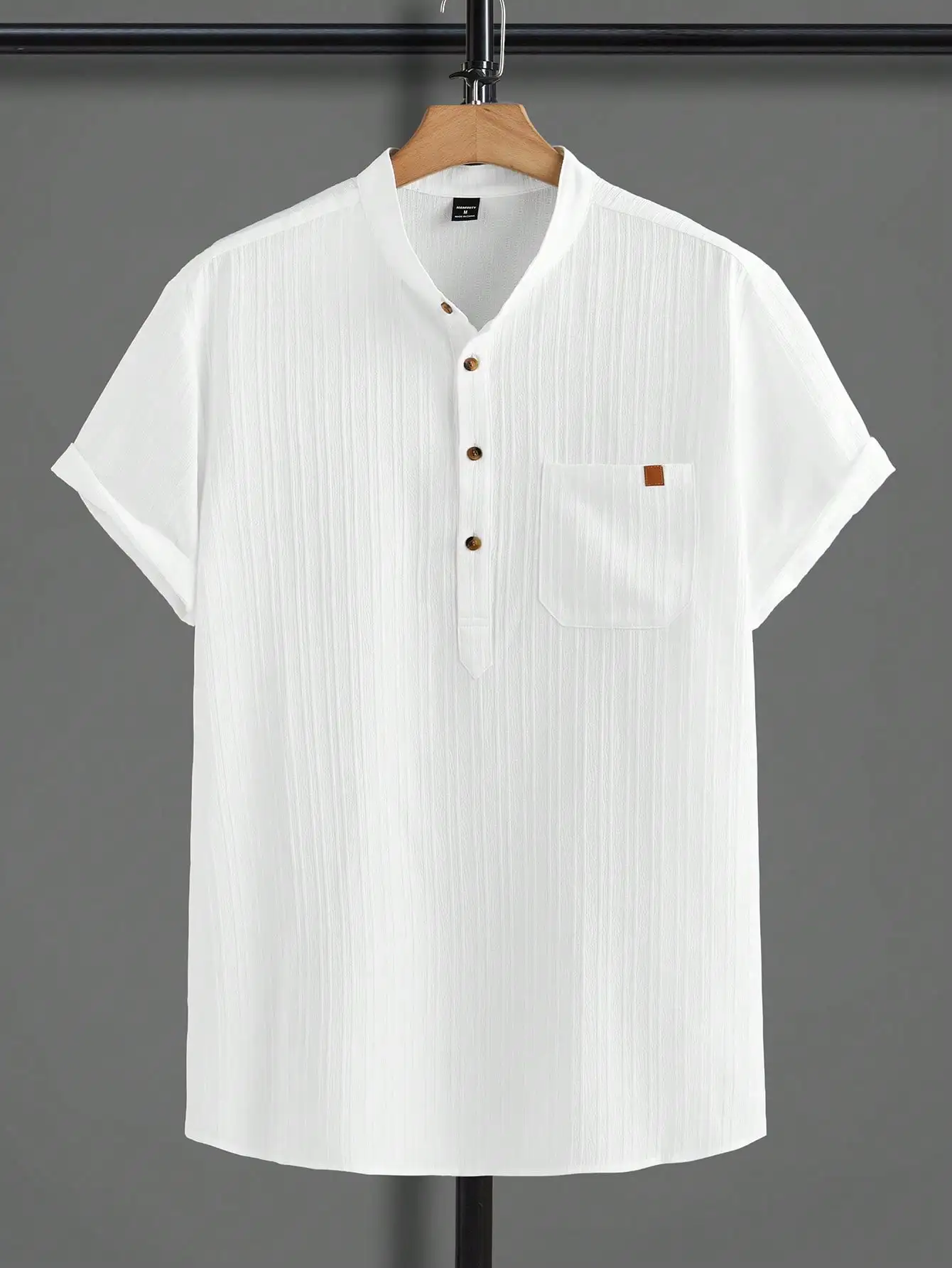 Men's White Solid Short Sleeve Henley Shirt with Chest Pocket
Men's White Solid Short Sleeve Henley Shirt with Chest Pocket