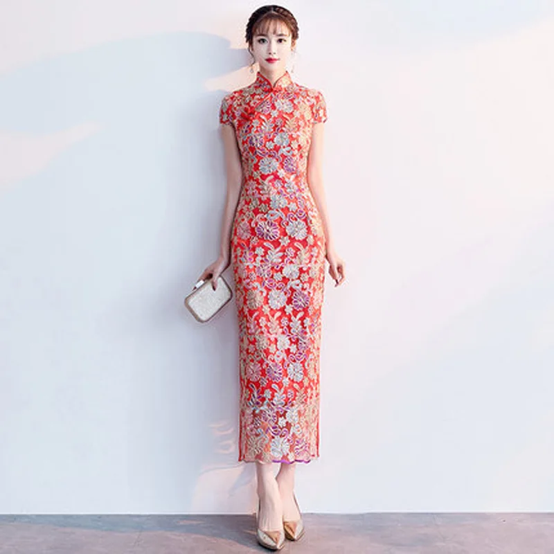 Womens Dress Fashion Chinese Style Elegant Long Qipao Wedding Robe Red Lace Bride Party Cheongsam Oriental
Womens Dress Fashion Chinese Style Elegant Long Qipao Wedding Robe Red Lace Bride Party Cheongsam Oriental