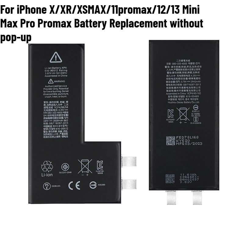 Non - Pop - Up High - Quality Battery for IPhone X XR XS 11 12 13 Mini Max Pro Promax Battery Replacement
Non - Pop - Up High - Quality Battery for IPhone X XR XS 11 12 13 Mini Max Pro Promax Battery Replacement