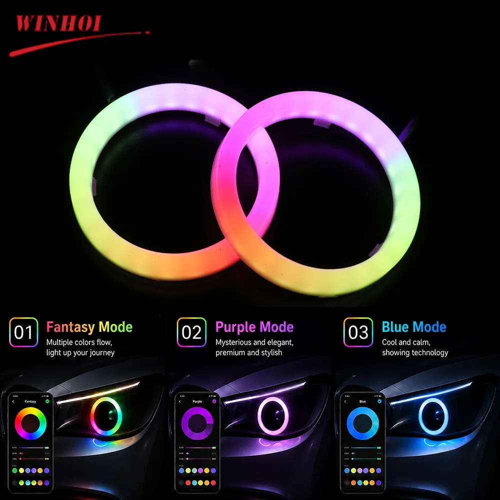 Car Headlights RGB Angel Eyes LED Halo Rings 60mm 70mm 80mm 90mm DRL Daytime Running Lights APP Control for Motorcycle Auto Car
Car Headlights RGB Angel Eyes LED Halo Rings 60mm 70mm 80mm 90mm DRL Daytime Running Lights APP Control for Motorcycle Auto Car