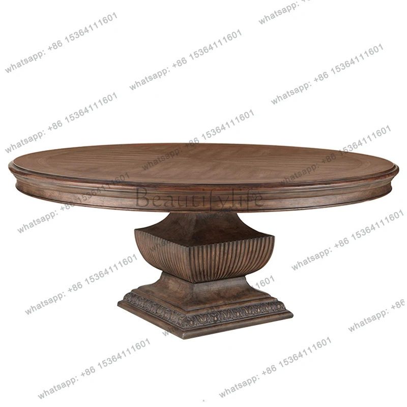 8French American country solid wood round dining table European villa custom oak retro old dining table
8French American country solid wood round dining table European villa custom oak retro old dining table