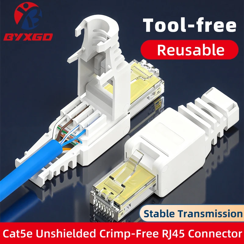 BYXGD Toolless RJ45 Connector Reusable 100/1000Mbps Shielded Cat5e Tool Free Plug
BYXGD Toolless RJ45 Connector Reusable 100/1000Mbps Shielded Cat5e Tool Free Plug
