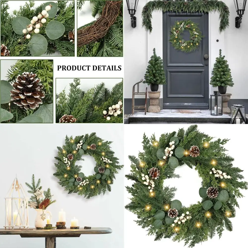 24-настоящий сенсорный сосновый венок с белыми ягодами и сосновыми шишками, предварительно освещенный для наружного/внутреннего рождественского декора
24-настоящий сенсорный сосновый венок с белыми ягодами и сосновыми шишками, предварительно освещенный для наружного/внутреннего рождественского декора
